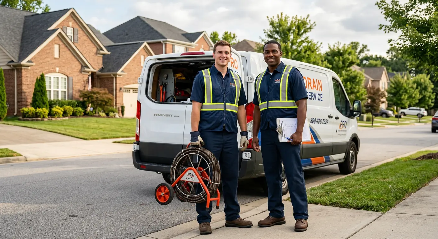 Sewer and drain service team with equipment ready for work in Ontario